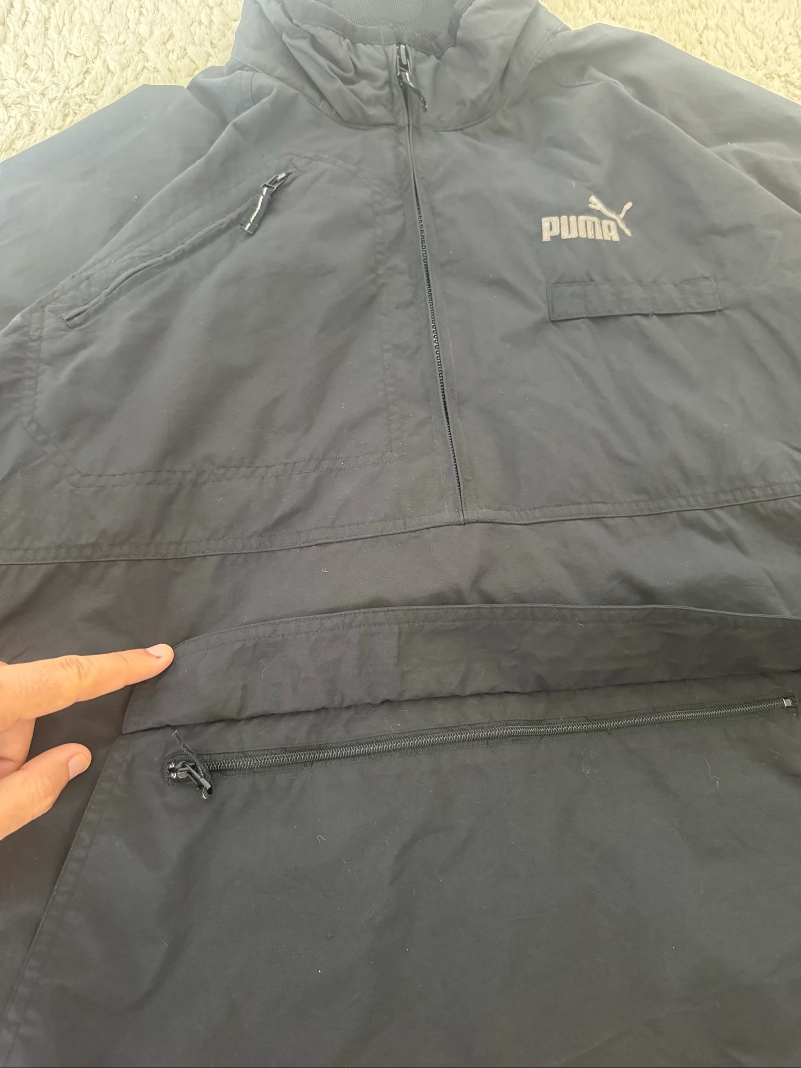 Puma Pullover Windbreaker Jacket Black Utility Outdoor Y2K Vintage L Oversized – photo 8